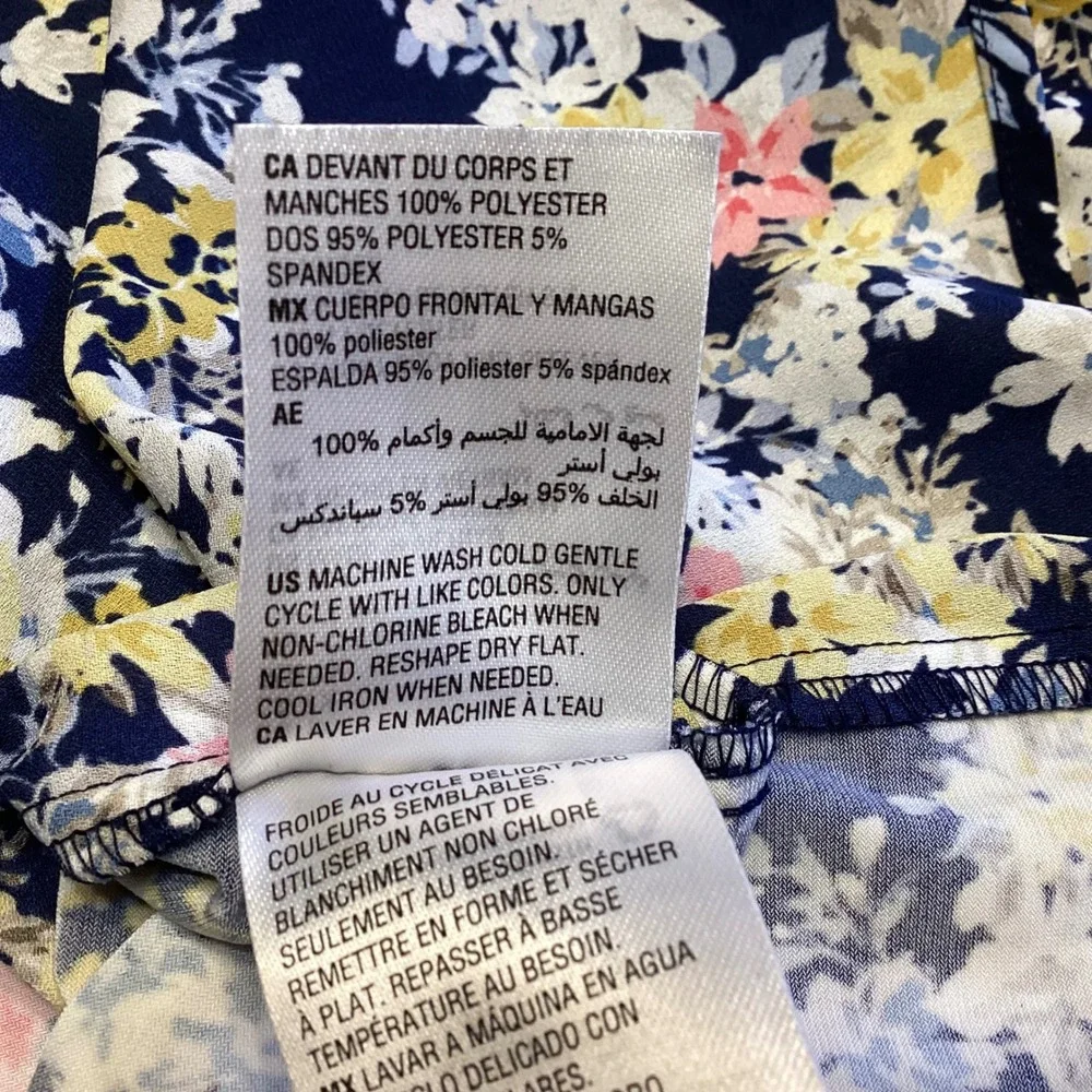 Charter Club Womens 1X Navy Floral Print Pleated V Neck Long Sleeve Tunic Top‎